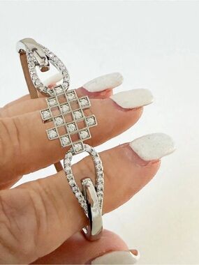 Silver-Tone Crystal Link Bracelet in White
